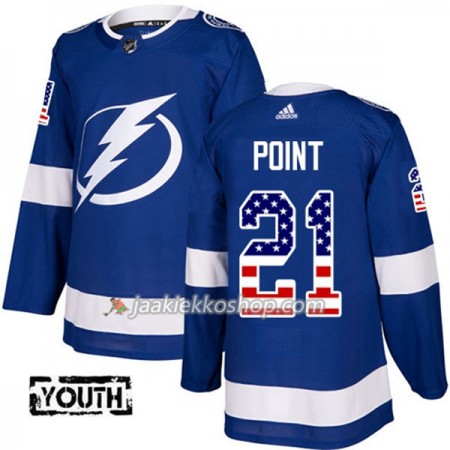 Lapsille NHL Tampa Bay Lightning Pelipaita Brayden Point 21 Adidas 2017-2018 Sininen USA Flag Fashion Authentic
